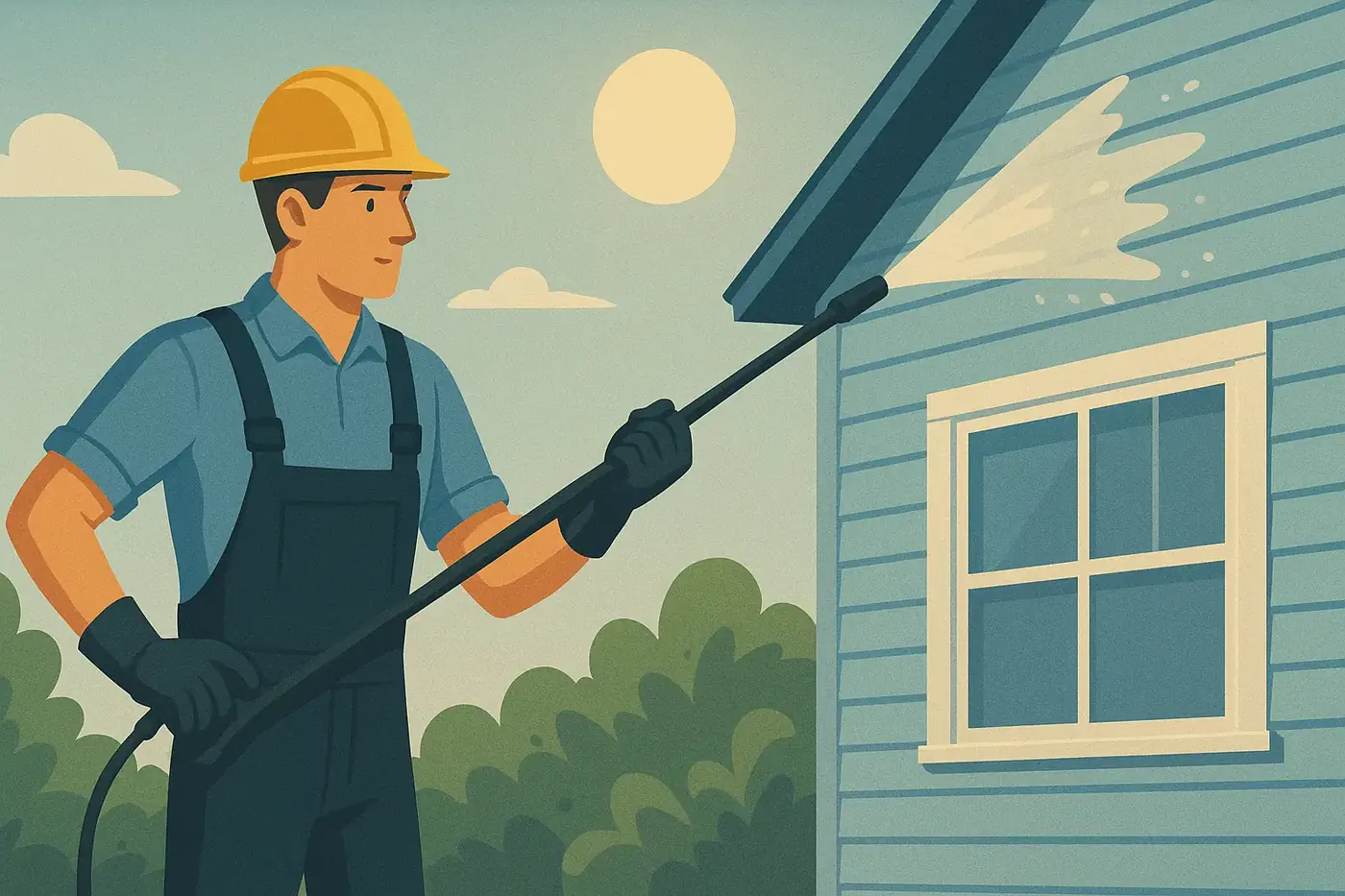 Professional performing soft washing on house siding